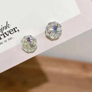 Stud Earrings‎ Faceted Champagne Crystal Studs Minimalist Sterling Silver Posts